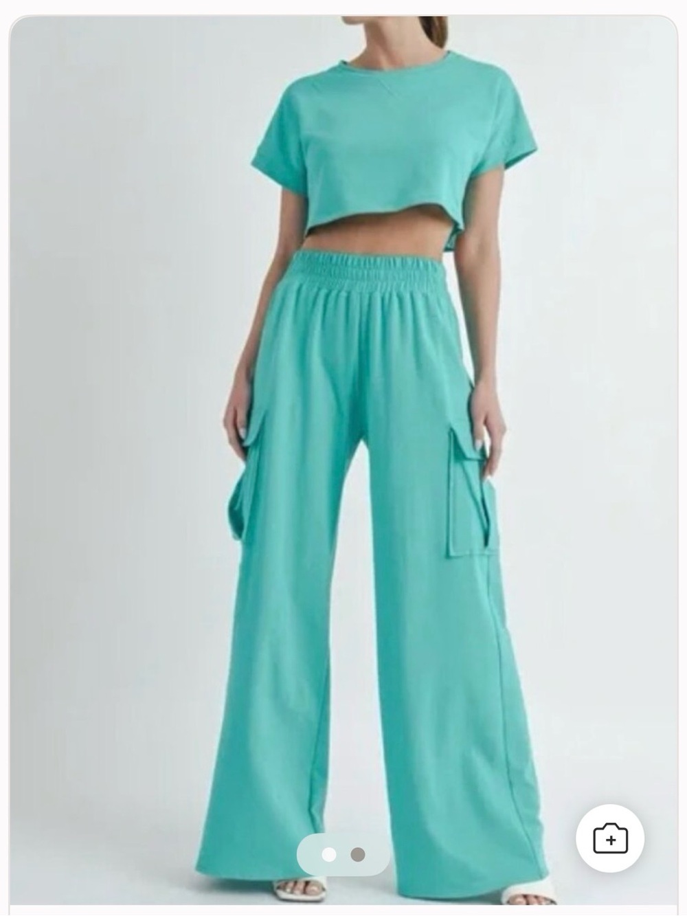 Wide-Leg Cargo Pant & Top Set in Aqua Teal